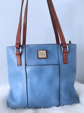 Dooney & Bourke Blue Leather Tote with Brown Straps